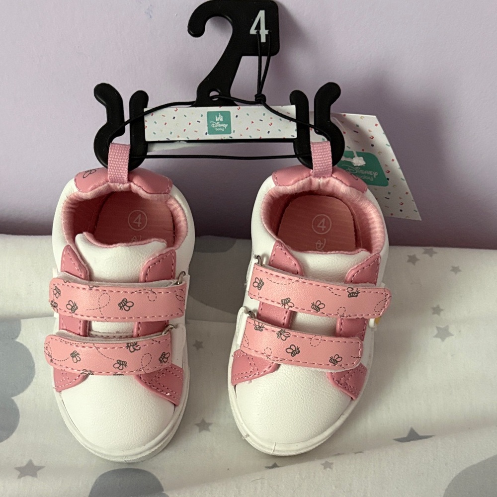 Disney Winnie the Pooh White and Pink Kids Velcro Sneakers
